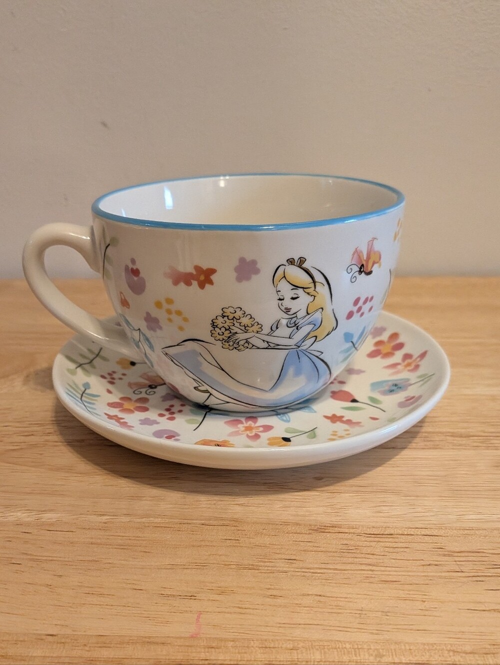 Disney Alice in Wonderland Blue Trim Floral Teacup and Saucer